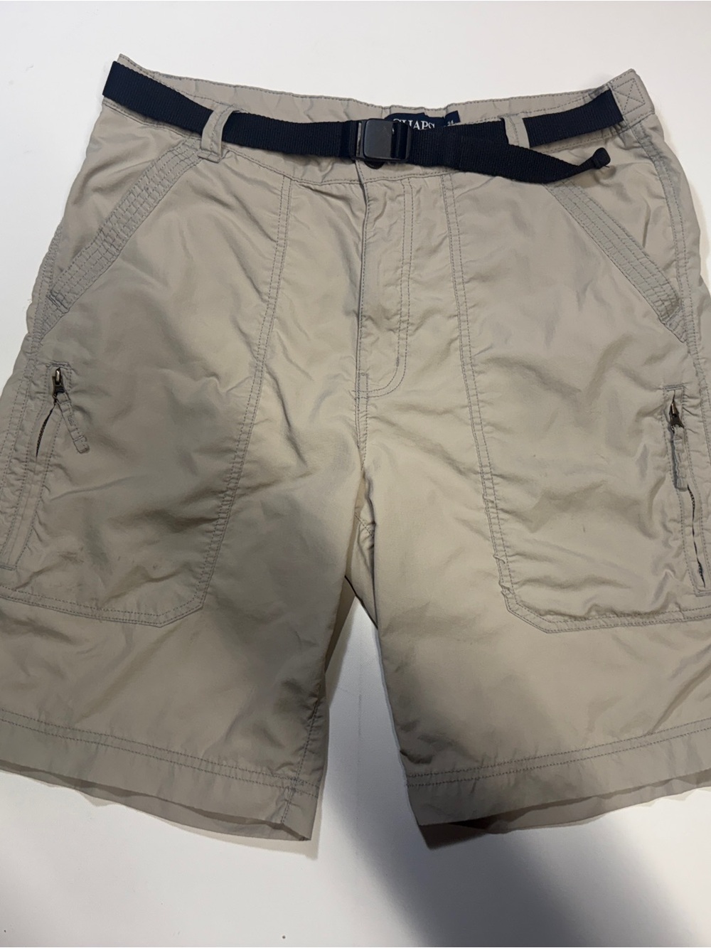 Chaps Khaki Outdoor Hybrid Cargo Shorts with Black Web Belt